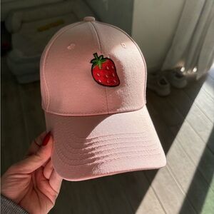 Pink Baseball Cap with Strawberry Embroidery